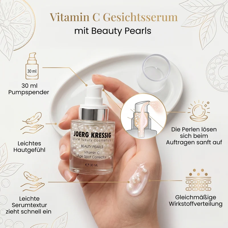 JOERG KRESSIG Beauty Pearls Gesichtsserum, Vitamin-C Age Spot Corrector: Für ebenmässige, klare, strahlende Haut, 30ml