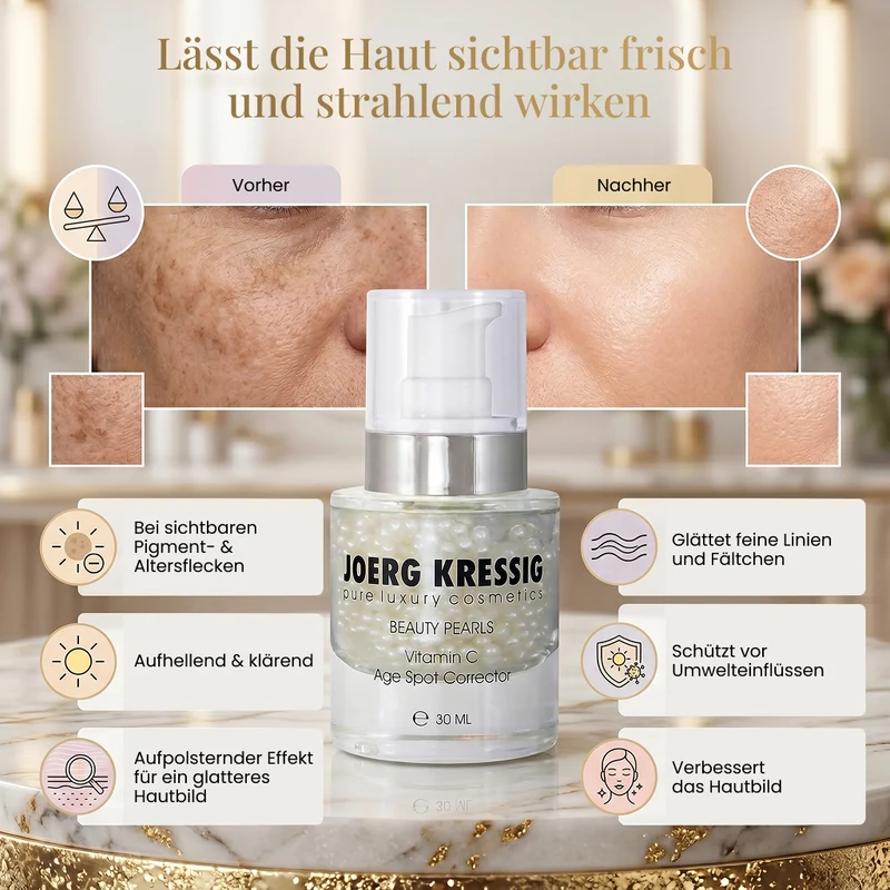 JOERG KRESSIG Beauty Pearls Gesichtsserum, Vitamin-C Age Spot Corrector: Für ebenmässige, klare, strahlende Haut, 30ml