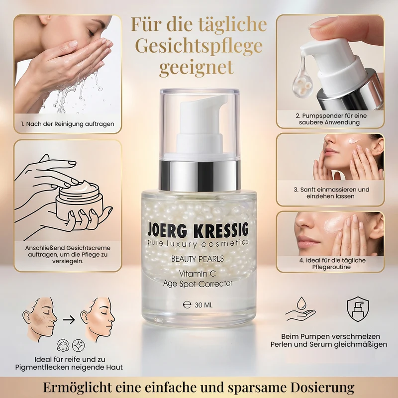 JOERG KRESSIG Beauty Pearls Gesichtsserum, Vitamin-C Age Spot Corrector: Für ebenmässige, klare, strahlende Haut, 30ml