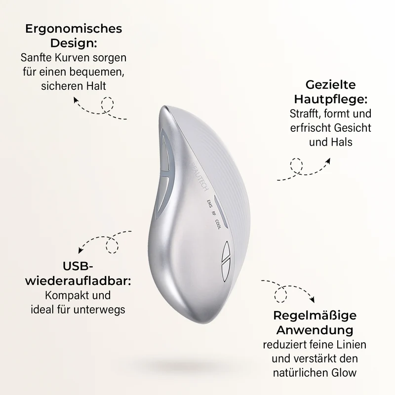 Beautech 3-in-1 Beauty-Gerät mit EMS, RF und Kältetherapie, ca. 13,3x7,5x3,5 cm, USB-Kabel