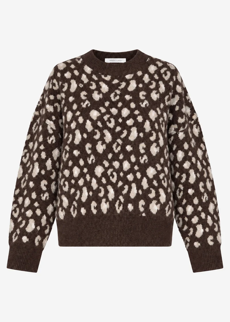 Pullover mit breiter Rippe und Leo-Muster - braun