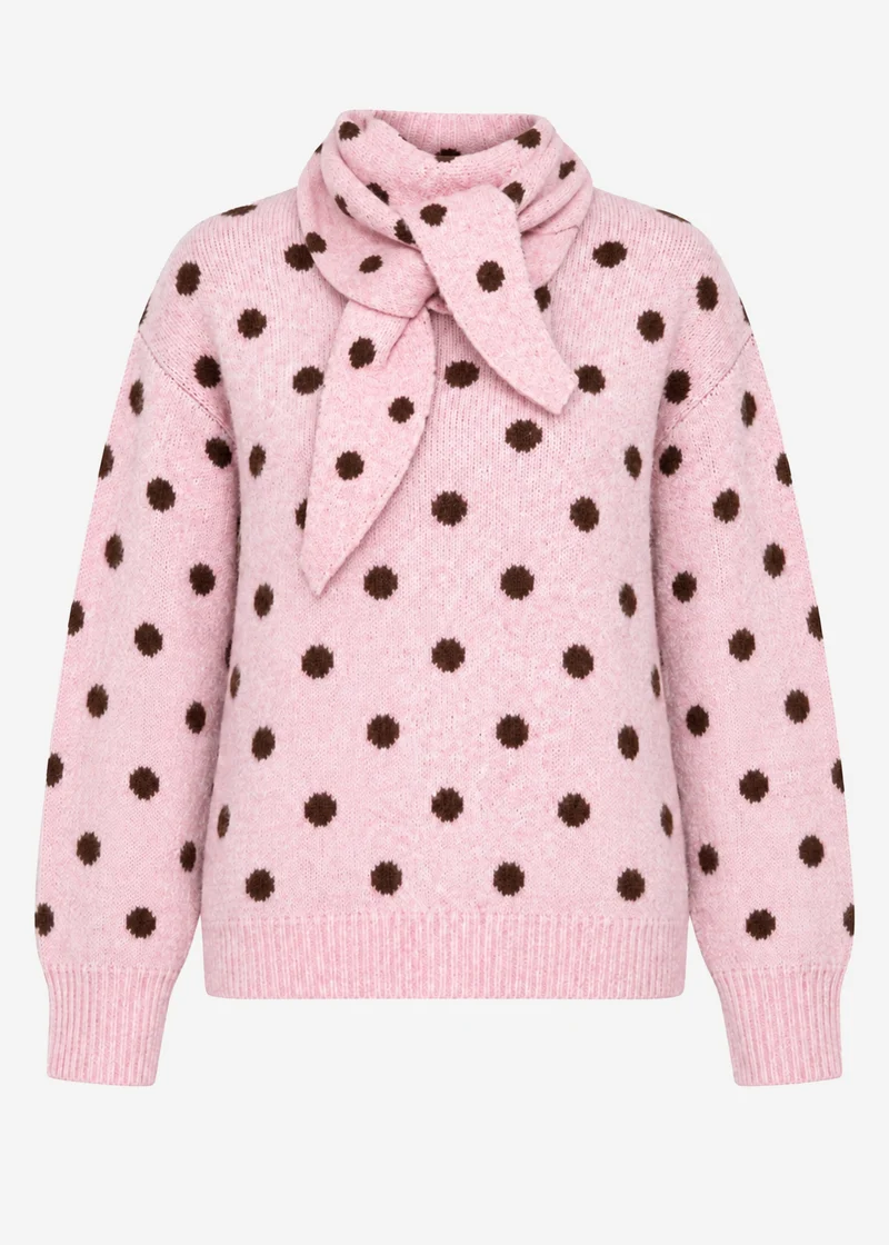 Gepunkteter Pullover mit Schal - rosa