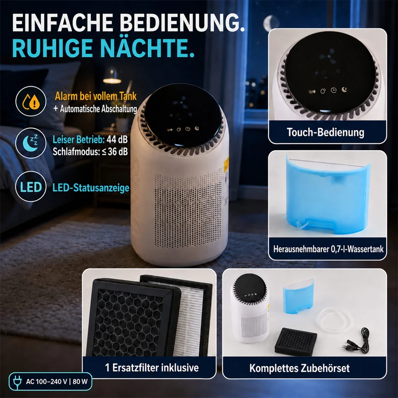 LIVMORE 2-in-1 Luftentfeuchter und Luftreiniger mit HEPA-Filter, 0,7L Wassertank, Grau