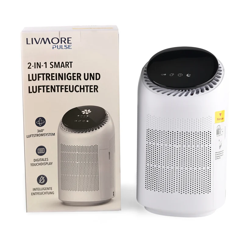 LIVMORE 2-in-1 Luftentfeuchter und Luftreiniger mit HEPA-Filter, 0,7L Wassertank, Grau