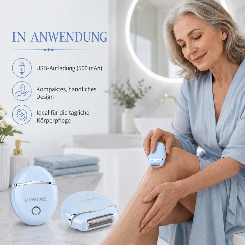 LIVMORE - 2 in 1 Shaver mit 316L Edelstahl Klinge, Aufladbar, 500 mah, Weiß