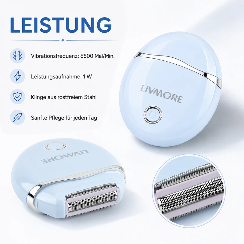 LIVMORE - 2 in 1 Shaver mit 316L Edelstahl Klinge, Aufladbar, 500 mah, Weiß