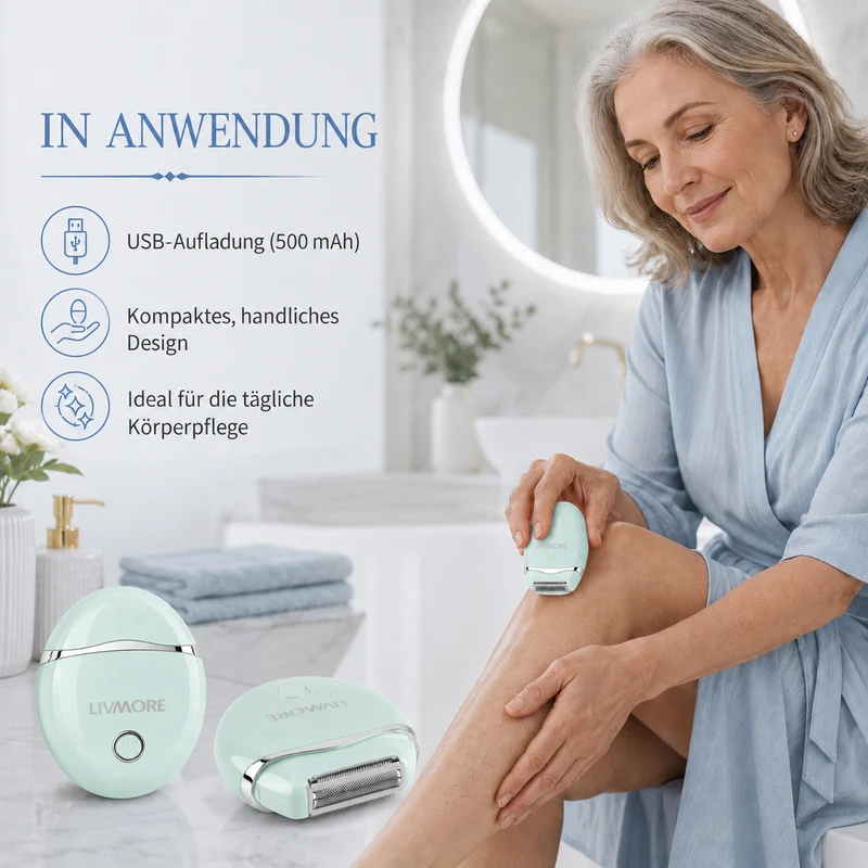 LIVMORE - 2 in 1 Shaver mit 316L Edelstahl Klinge, Aufladbar, 500 mah, Weiß