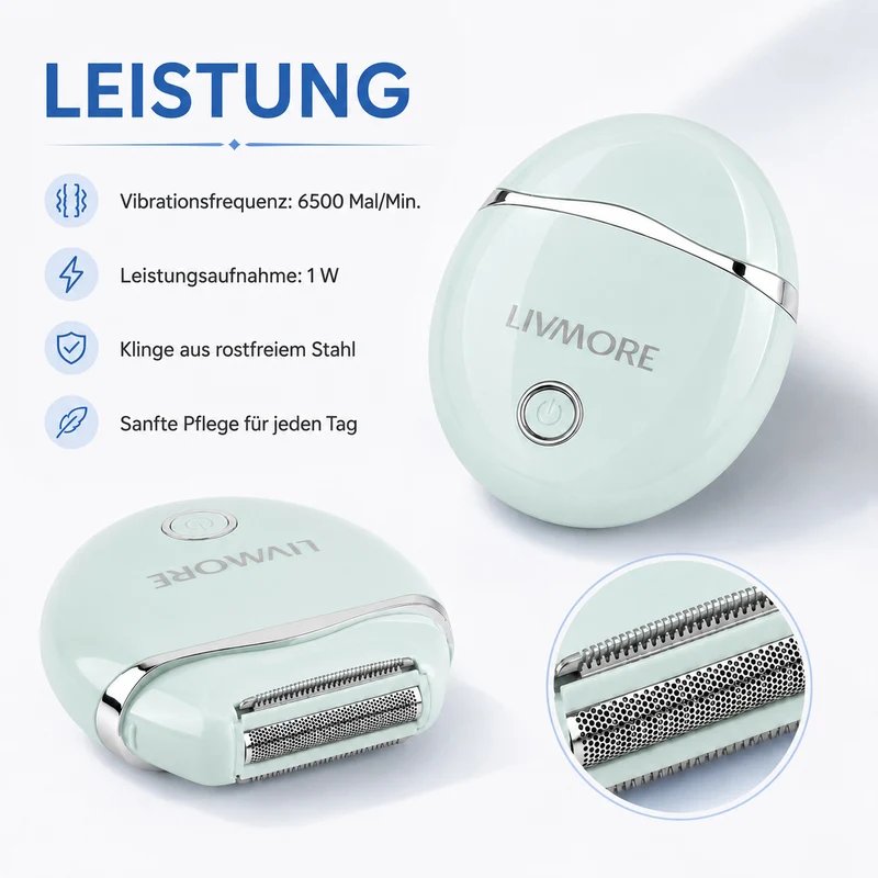 LIVMORE - 2 in 1 Shaver mit 316L Edelstahl Klinge, Aufladbar, 500 mah, Weiß