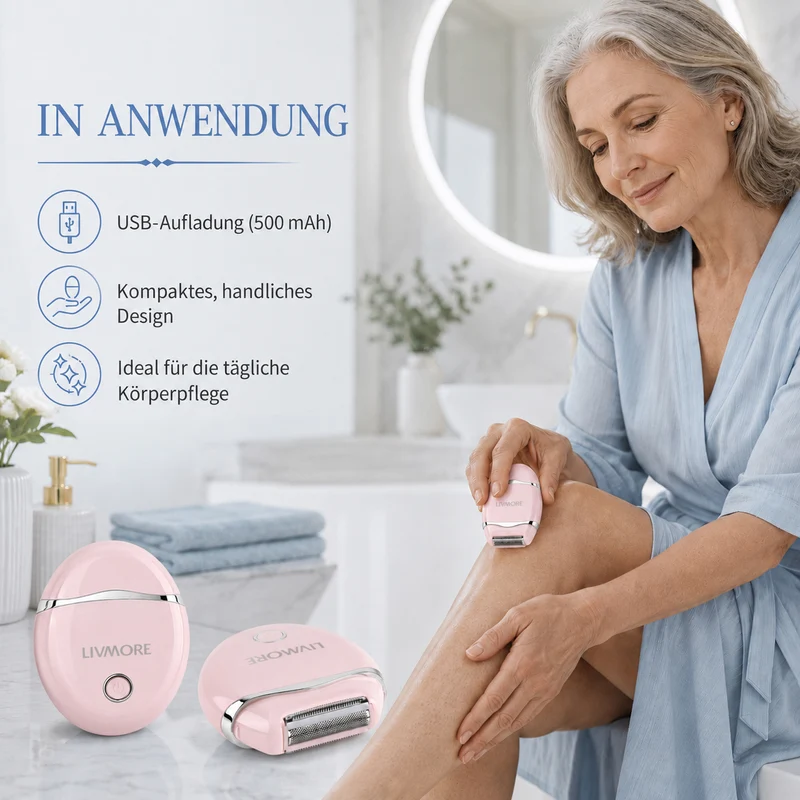 LIVMORE - 2 in 1 Shaver mit 316L Edelstahl Klinge, Aufladbar, 500 mah, Weiß