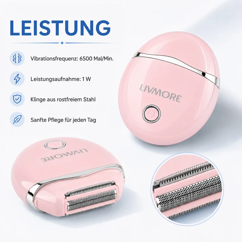 LIVMORE - 2 in 1 Shaver mit 316L Edelstahl Klinge, Aufladbar, 500 mah, Weiß