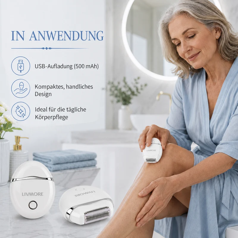 LIVMORE - 2 in 1 Shaver mit 316L Edelstahl Klinge, Aufladbar, 500 mah, Weiß