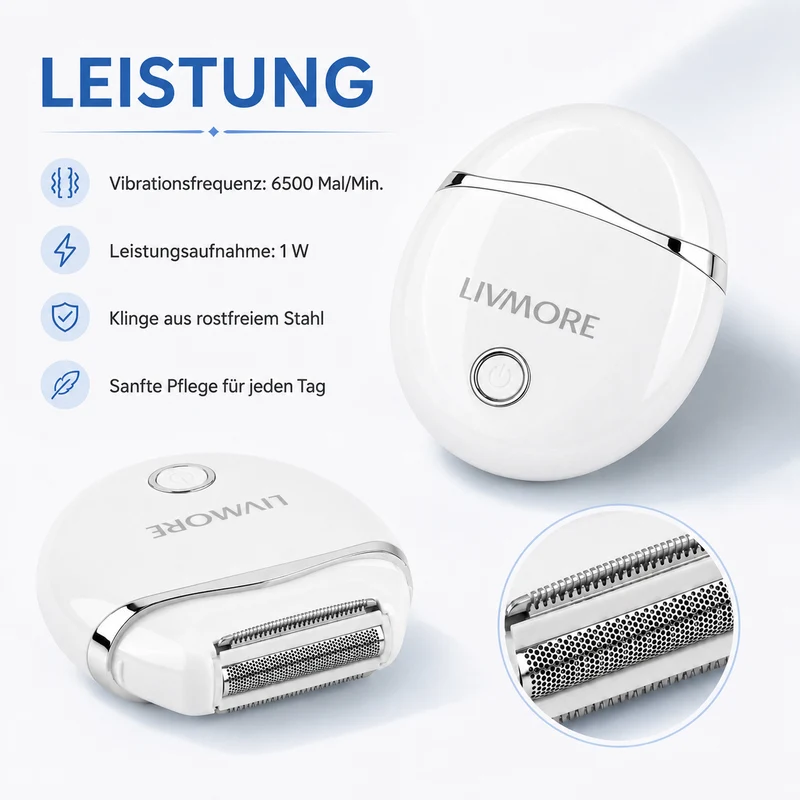 LIVMORE - 2 in 1 Shaver mit 316L Edelstahl Klinge, Aufladbar, 500 mah, Weiß