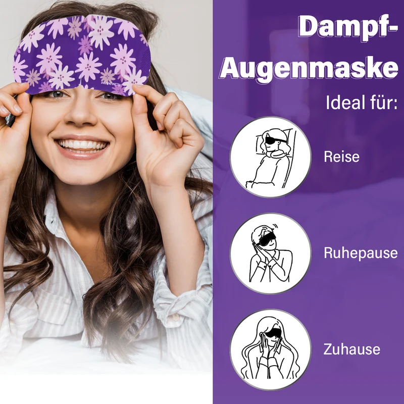 Lavendel-Dampf-Augenmasken, 10er-Pack - Selbstwärmend, entspannend mit Lavendelduft, lindert Trockenheit und Augenringe. Größe 18 x 8 cm