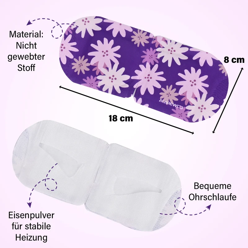 Lavendel-Dampf-Augenmasken, 10er-Pack - Selbstwärmend, entspannend mit Lavendelduft, lindert Trockenheit und Augenringe. Größe 18 x 8 cm