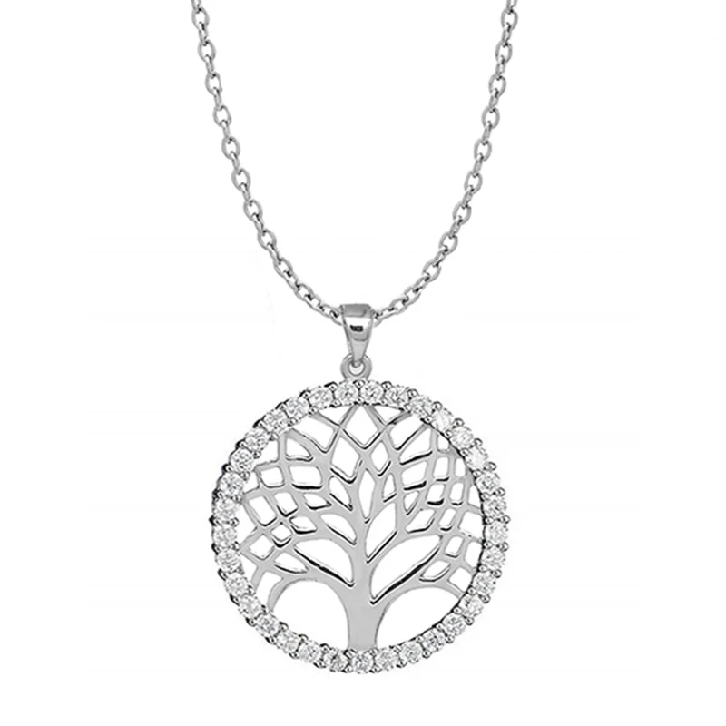 LUSTRO STELLA - Zirkonia Baum des Lebens Anhänger mit Kette ca. 45 cm 925 Silber rhodiniert ca. 0,84 ct