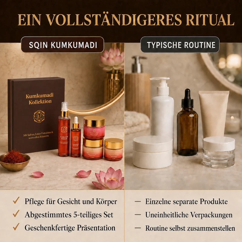 Sqin Botanicals KUMKUMADI Geschenkset, 5-teilig: Gesichtscreme, Nachtgel, Cold Cream und Körperöl (je 100 g) sowie Gesichtsöl (50 ml)