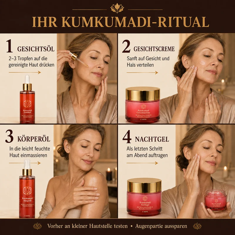 Sqin Botanicals KUMKUMADI Geschenkset, 5-teilig: Gesichtscreme, Nachtgel, Cold Cream und Körperöl (je 100 g) sowie Gesichtsöl (50 ml)