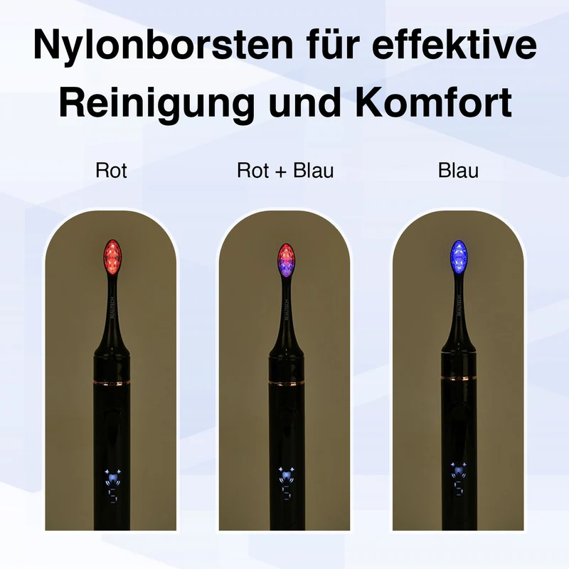 BEAUTECH - Zahnbürste mit rotem und blauem therapeutischem LED-Licht, 5 Modi, 4 zusätzliche Köpfe (2 rot & 2 blaues Licht), Reiseetui, 38000 rpm, weiß