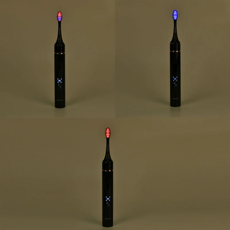 BEAUTECH - Zahnbürste mit rotem und blauem therapeutischem LED-Licht, 5 Modi, 4 zusätzliche Köpfe (2 rot & 2 blaues Licht), Reiseetui, 38000 rpm, weiß