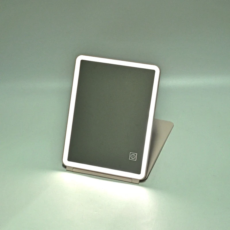 Faltbarer LED-beleuchteter Schminkspiegel, 3 Helligkeitsstufen, Doppelseitige Spiegelflächen, Größe: 26x19x2.3cm, Rosa