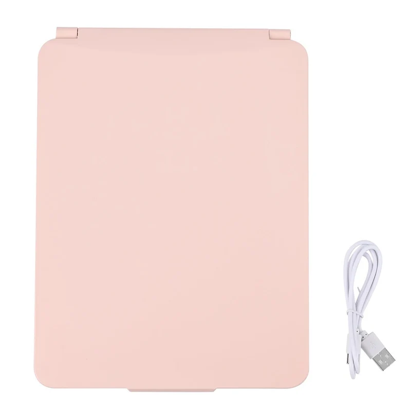 Faltbarer LED-beleuchteter Schminkspiegel, 3 Helligkeitsstufen, Doppelseitige Spiegelflächen, Größe: 26x19x2.3cm, Rosa