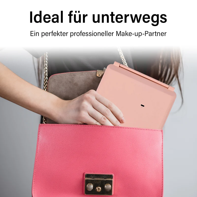Faltbarer LED-beleuchteter Schminkspiegel, 3 Helligkeitsstufen, Doppelseitige Spiegelflächen, Größe: 26x19x2.3cm, Rosa