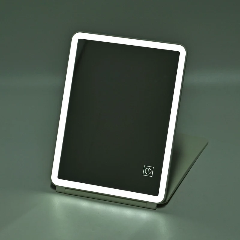 Faltbarer LED-beleuchteter Schminkspiegel, 3 Helligkeitsstufen, Doppelseitige Spiegelflächen, Größe: 26x19x2.3cm, Rosa