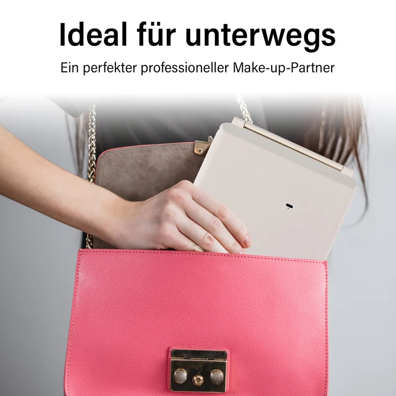 Faltbarer LED-beleuchteter Schminkspiegel, 3 Helligkeitsstufen, Doppelseitige Spiegelflächen, Größe: 26x19x2.3cm, Rosa