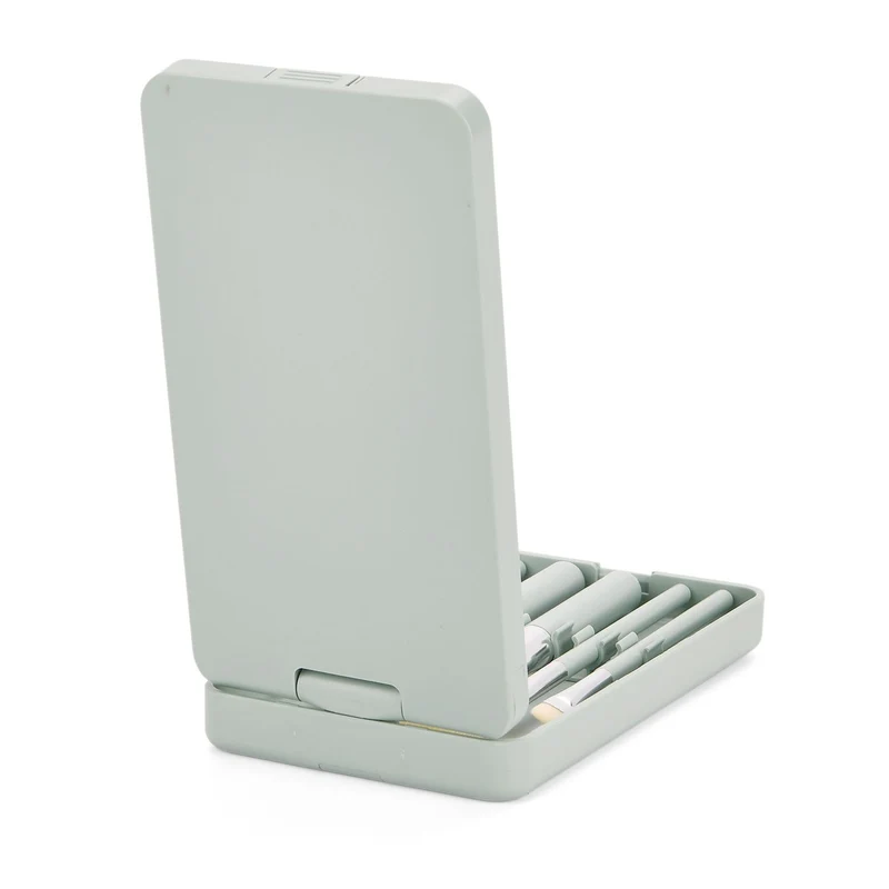 Aufbewahrungsbox mit LED-Spiegel und 5-teiligem Make-up-Pinselset, 16x9x3 cm, Grün