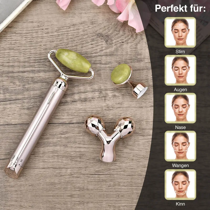 Marmorweiß Gesichtsroller-Massagegerät mit Doppelkopf 2 Kugeln zur Hautstraffung und -festigung, Marmorweiß