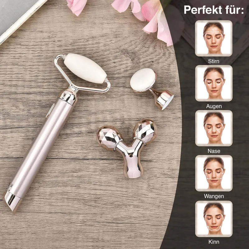 Marmorweiß Gesichtsroller-Massagegerät mit Doppelkopf 2 Kugeln zur Hautstraffung und -festigung, Marmorweiß