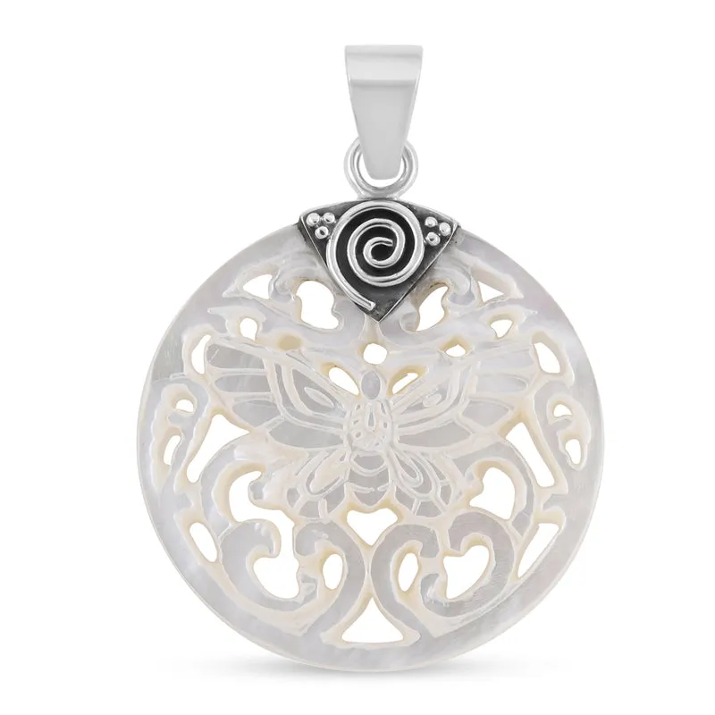 Royal Bali Kollektion - weißer Muschelkernperlen-Anhänger, 925 Silber