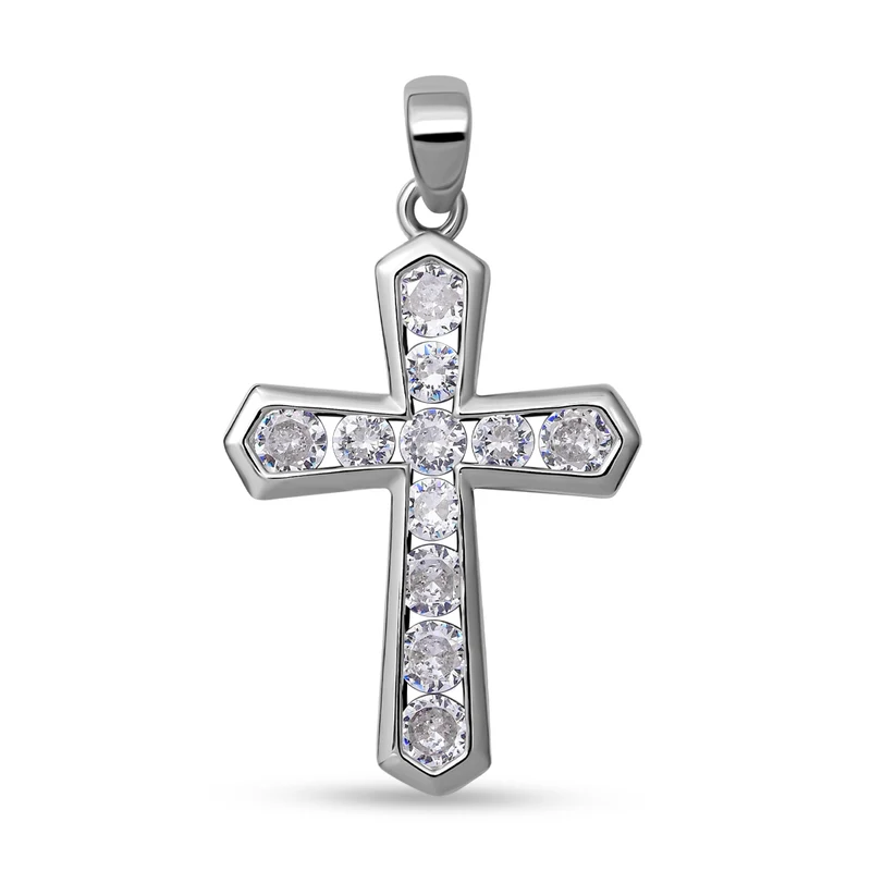 Lustro Stella - Weißer Zirkonia Kreuz-Anhänger, 925 Silber rhodiniert ca. 0,54 ct