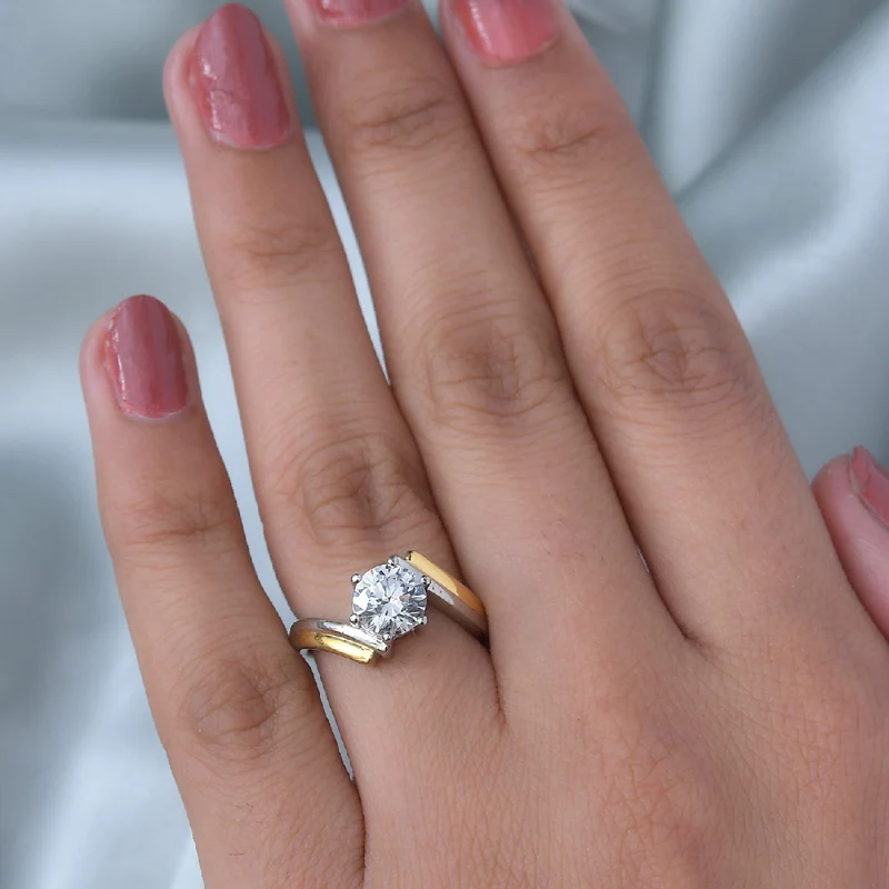 LUSTRO STELLA Hergestellt mit Feinster ZIRKONIA Solitär-Ring 925 Silber zweifarbige Überzug