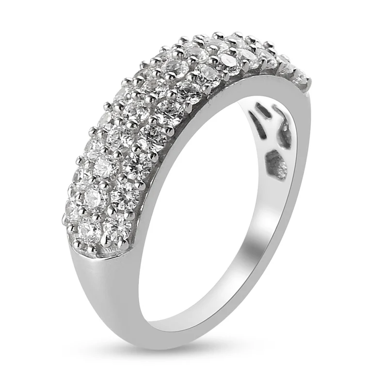 LUSTRO STELLA Hergestellt mit Feinster ZIRKONIA Half Eternity Band Ring 925 Silber platiniert