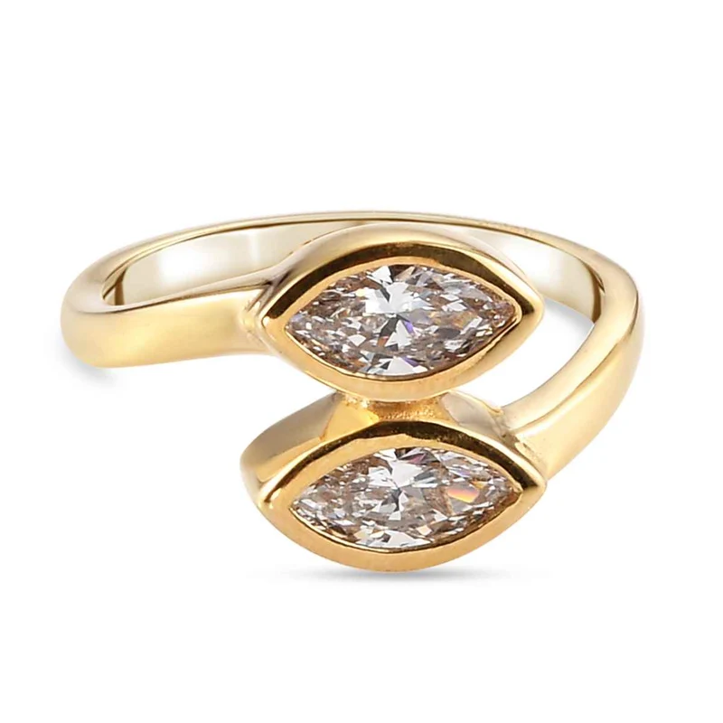 LUSTRO STELLA - feinster Zirkonia Bypass-Ring, 925 Silber Vergoldet ca. 1,65 ct