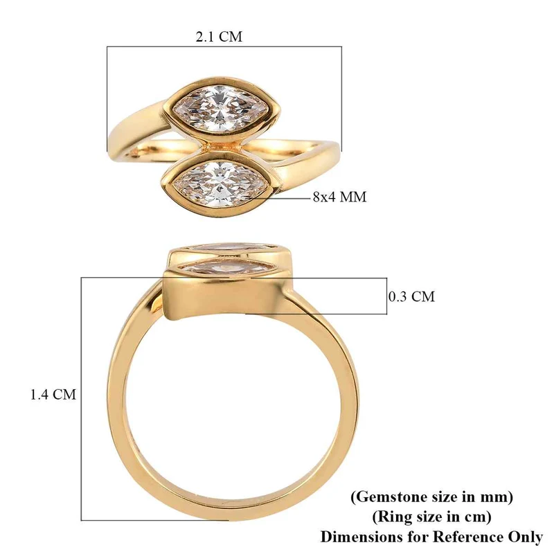 LUSTRO STELLA - feinster Zirkonia Bypass-Ring, 925 Silber Vergoldet ca. 1,65 ct