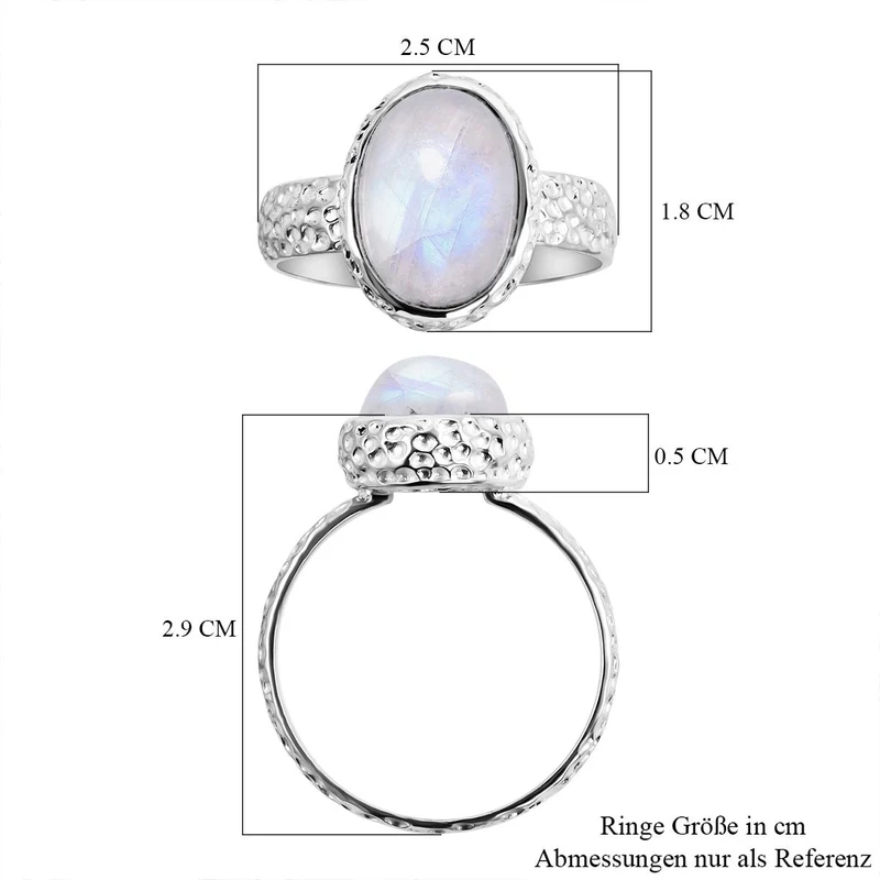 Royal Bali - Regenbogen Mondstein Ring, 925 Silber ca. 6.01 ct