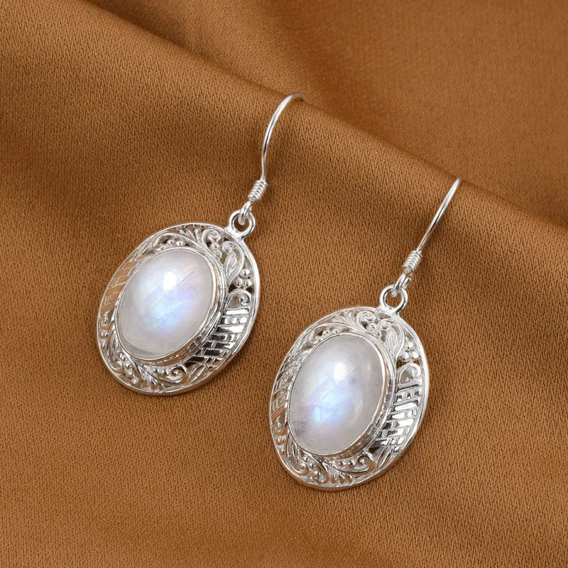 Royal Bali - Regenbogen Mondstein-Ohrringe, 925 Silber ca. 13,56 ct