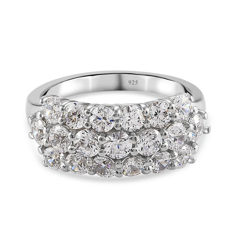 LUSTRO STELLA Hergestellt mit Feinster ZIRKONIA Cluster-Ring 925 Silber platiniert
