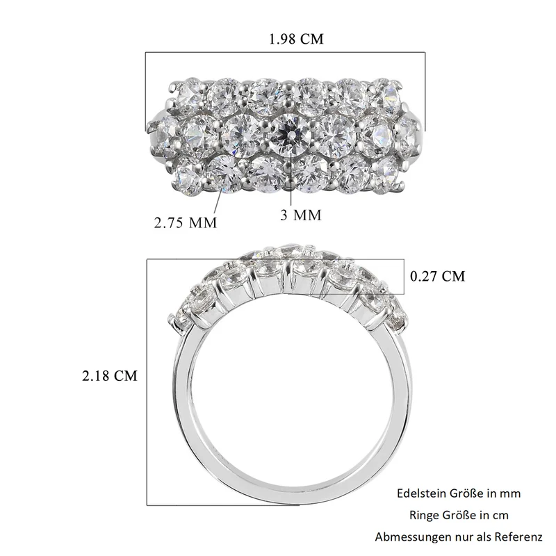 LUSTRO STELLA Hergestellt mit Feinster ZIRKONIA Cluster-Ring 925 Silber platiniert