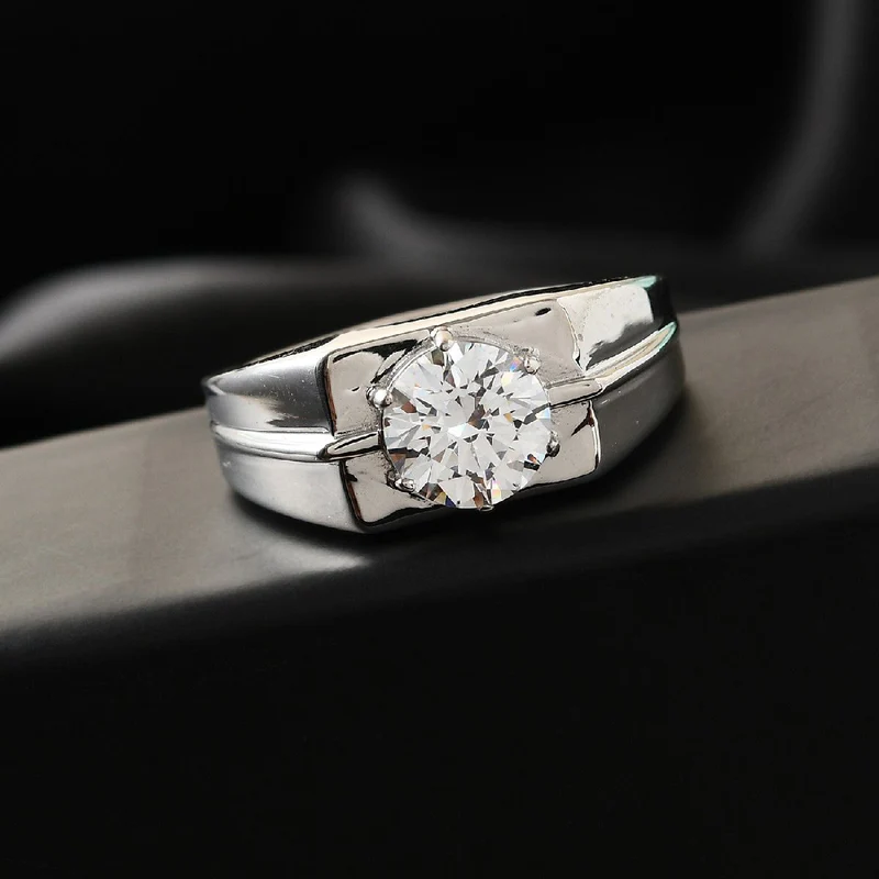 LUSTRO STELLA Hergestellt mit Feinster ZIRKONIA Herren Ring 925 Silber platiniert