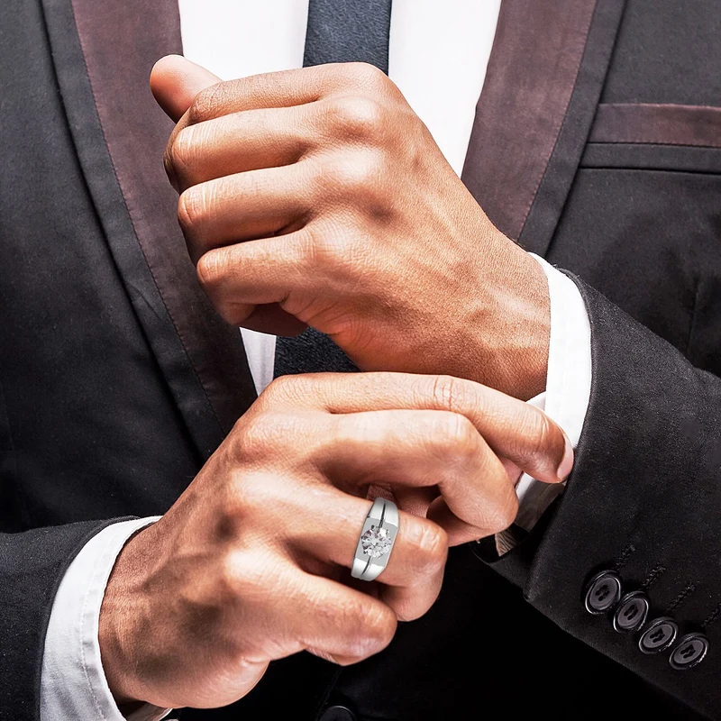 LUSTRO STELLA Hergestellt mit Feinster ZIRKONIA Herren Ring 925 Silber platiniert