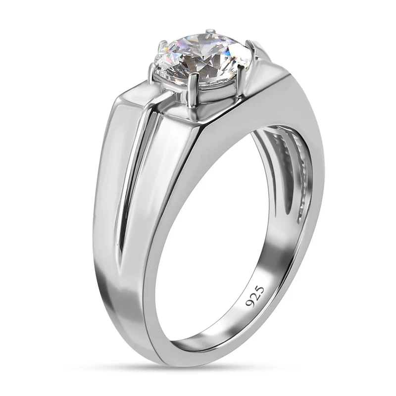 LUSTRO STELLA Hergestellt mit Feinster ZIRKONIA Herren Ring 925 Silber platiniert