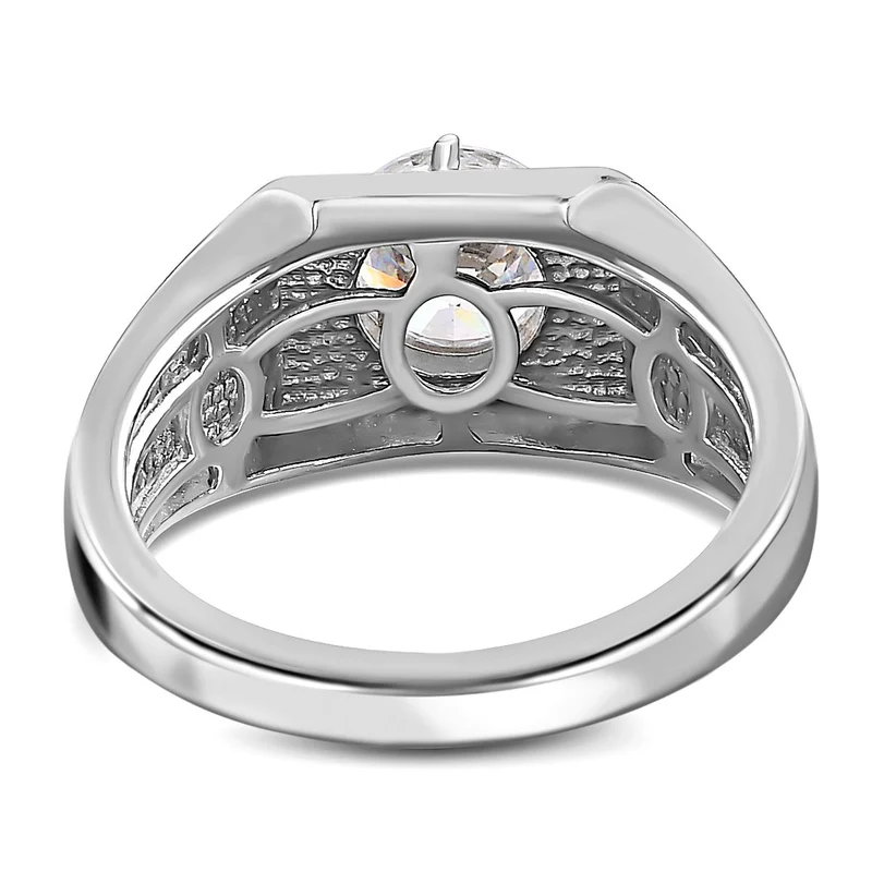 LUSTRO STELLA Hergestellt mit Feinster ZIRKONIA Herren Ring 925 Silber platiniert