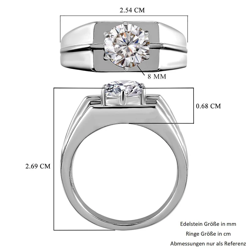 LUSTRO STELLA Hergestellt mit Feinster ZIRKONIA Herren Ring 925 Silber platiniert
