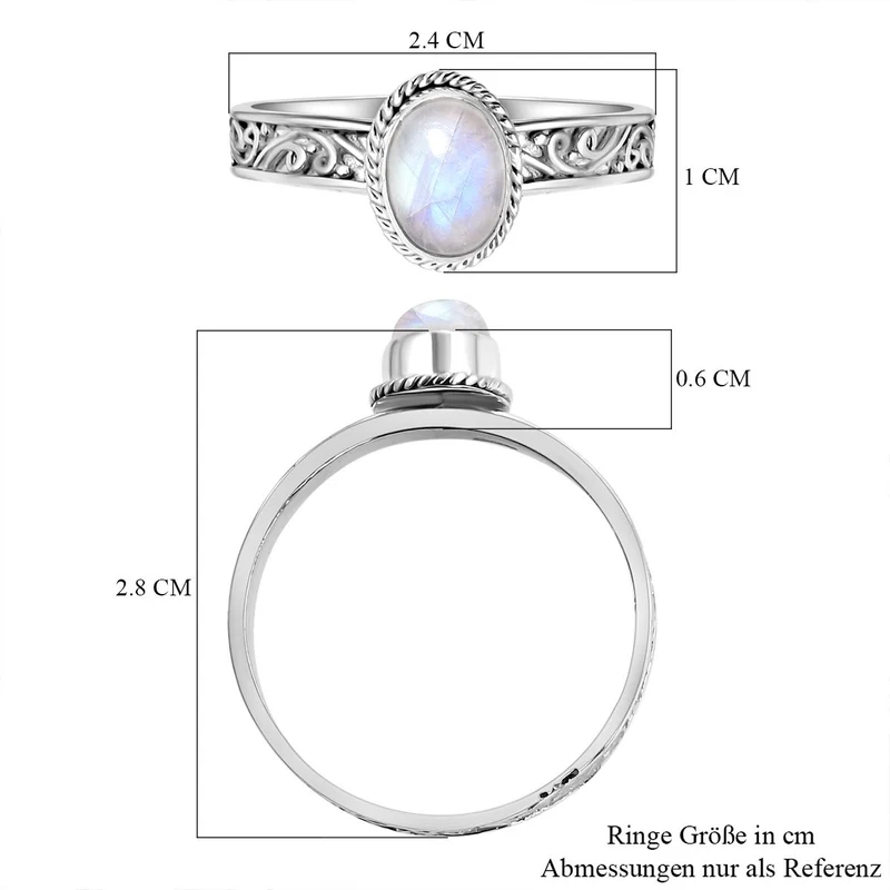 Royal Bali - Regenbogen Mondstein Ring, 925 Silber ca. 1,40 ct