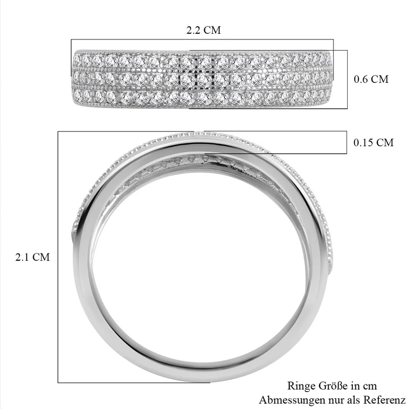 Lustro Stella - Weißer Zirkonia Ring, 925 Silber platiniert ca. 0.72 ct