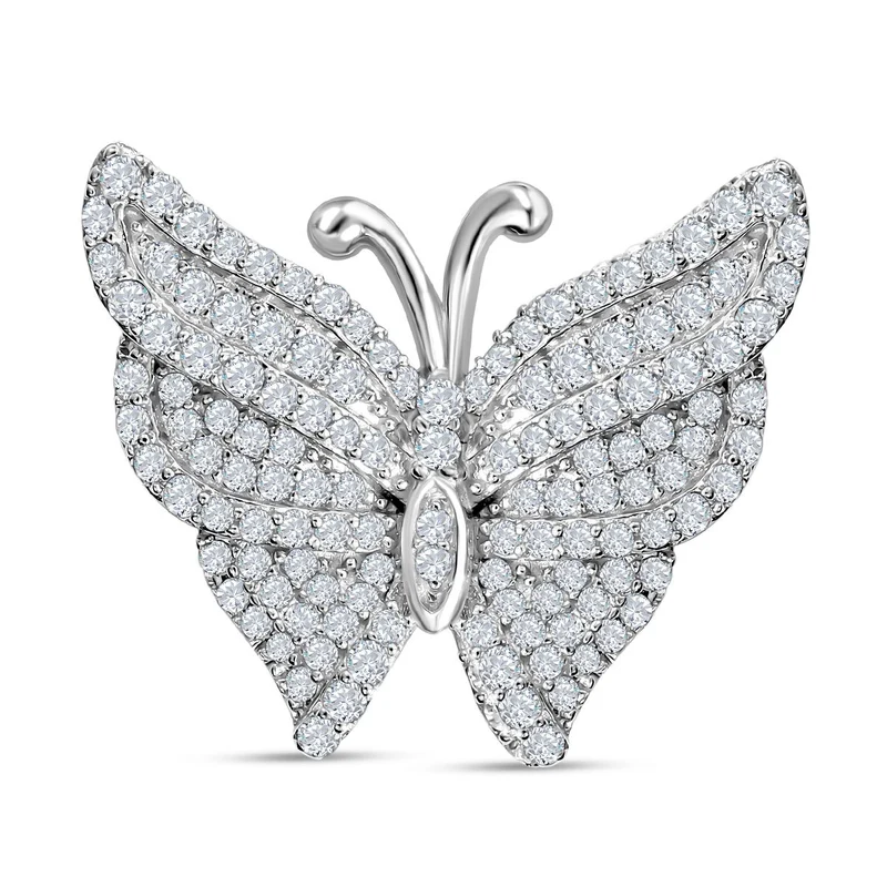 Lustro Stella - Weißer Zirkonia Schmetterlings-Anhänger, 925 Silber platiniert ca. 1.90 ct