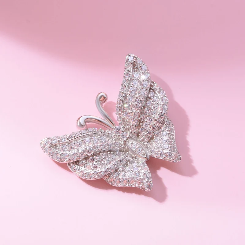 Lustro Stella - Weißer Zirkonia Schmetterlings-Anhänger, 925 Silber platiniert ca. 1.90 ct